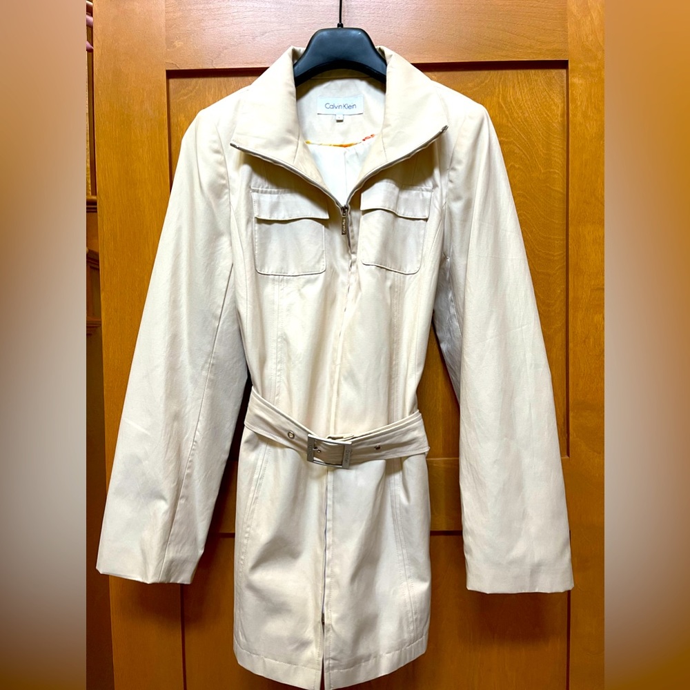 Calvin Kline women’s belted tunic length trench coat